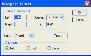 Диалоговое окно Paragraph Format