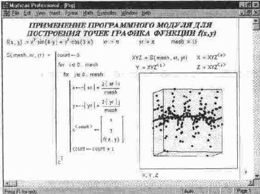 Применение программного модуля для построения точек заданной функции в пространстве