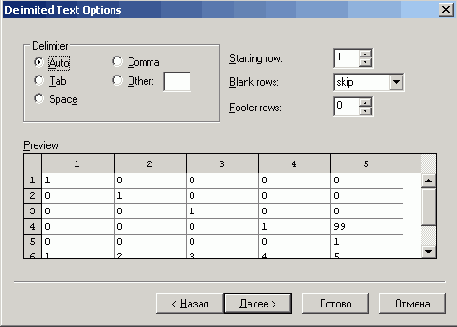 ��������� �������� ���� Data Import Wizard
