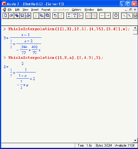 ������� ������������� ������������ ������� ThieleInterpolation
