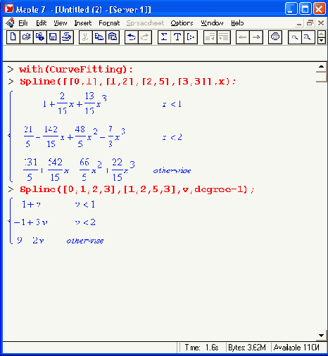 ������� ���������� ������� �������� Spline