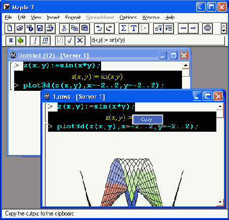 ����������� � ����� ������ � ������� Maple-������