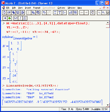 ������� ��������� �������� � ����������� ������ LinearAlgebra