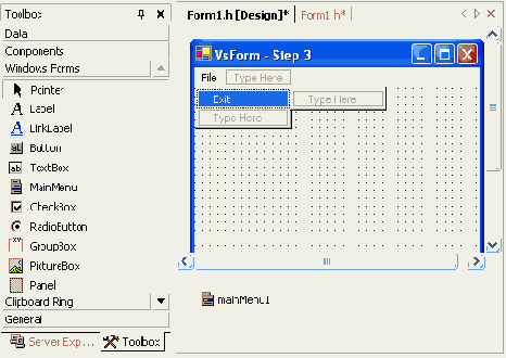 Использование управляющего элемента Menu (Меню)