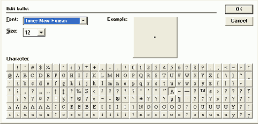 Диалоговое окно Edit bullet