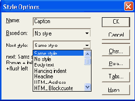 Диалоговые окна Style Options
