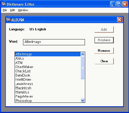 Редактор словарей Dictionary Editor с загруженным словарем