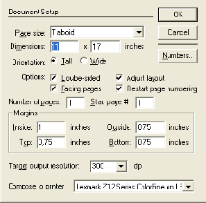 Описание документа в диалоговом окне Document Setup