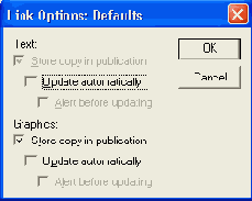 Диалоговое окно Link Options