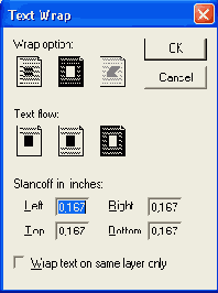 Обтекание объекта текстом в зависимости от положения переключателя Wrap option