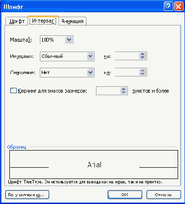 Интервалы между символами