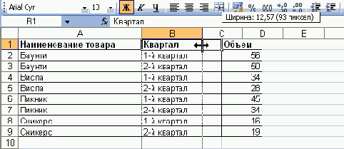 Произвольное изменение ширины