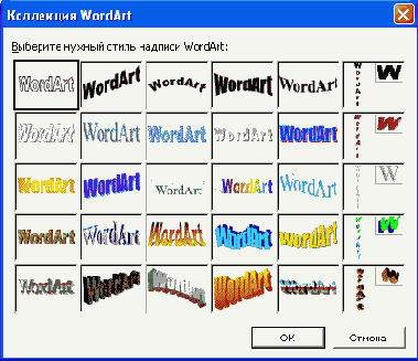 Вставка объекта WordArt