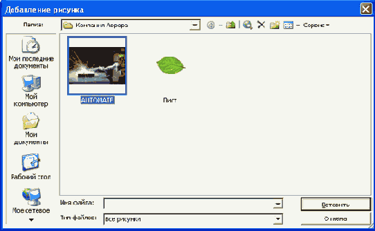 Вставка рисунков из графических файлов