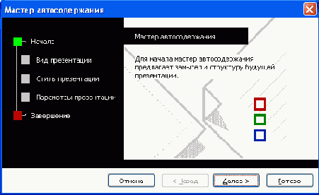 Создание презентации с использованием мастера автосодержания