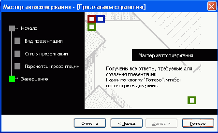 Создание презентации с использованием мастера автосодержания