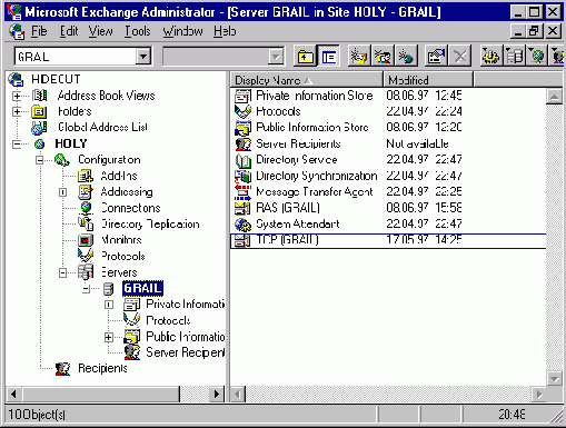 Внешний вид административной консоли сервера Exchange