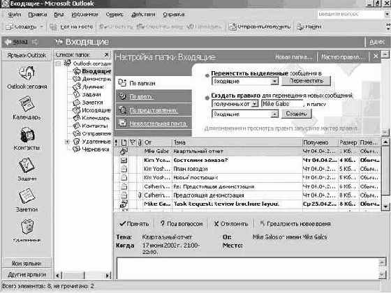 Размещение сообщений по папкам