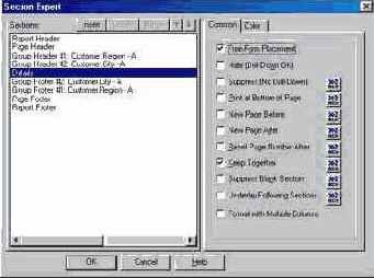 Отчет включает набор областей