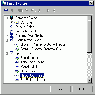 Отчет включает набор областей