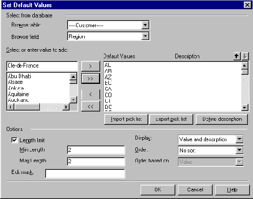 Отчет включает набор областей