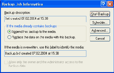 ���� Backup Job Information