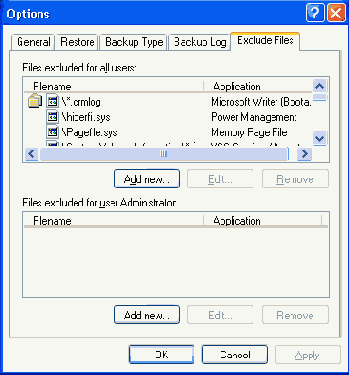 ������� Exclude Files ���� Options