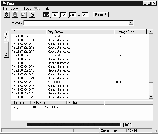 �������� ������ ping-�������� � ������������