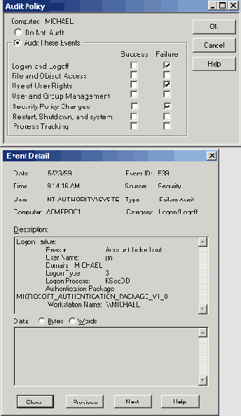 Журнал безопасности с зарегистрированными