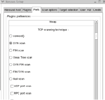 Вкладка предпочтений Nessus