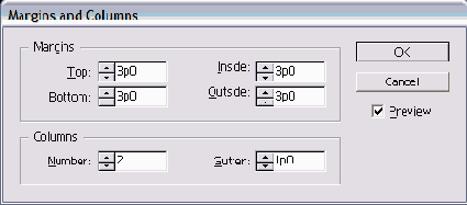 ���������� ���� Margins and Columns ��� �������� ���������