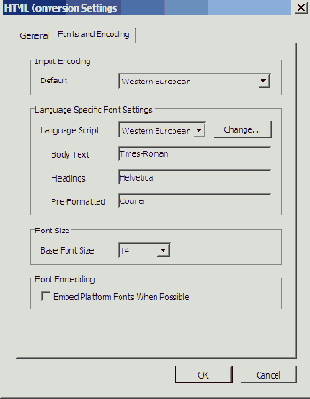 Установка параметров преобразования Web-страниц