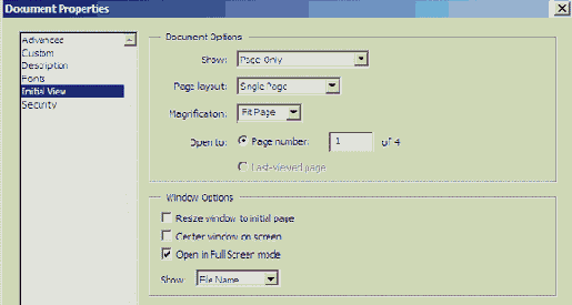 Установка полноэкранного вида документа