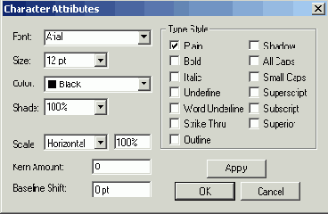 ������������� ����������� ���� Character Attributes