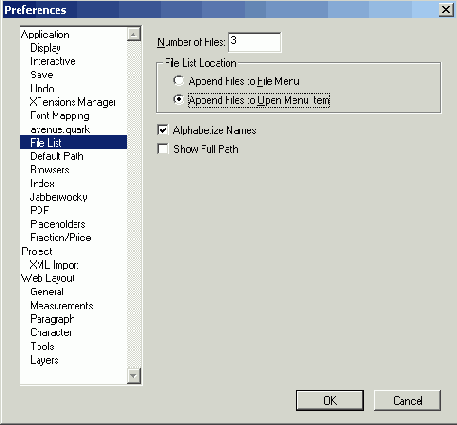 ������� File List ����������� ���� Preferences