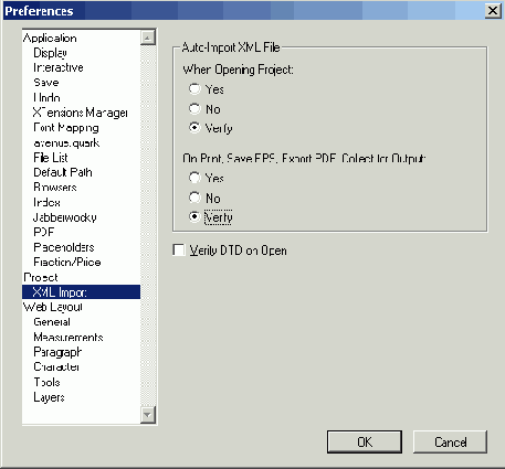 ������� XML Import ����������� ���� Preferences
