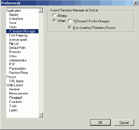 ������� XTension Manager ����������� ���� Preferences