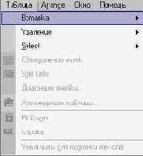 Командное меню «Таблица»