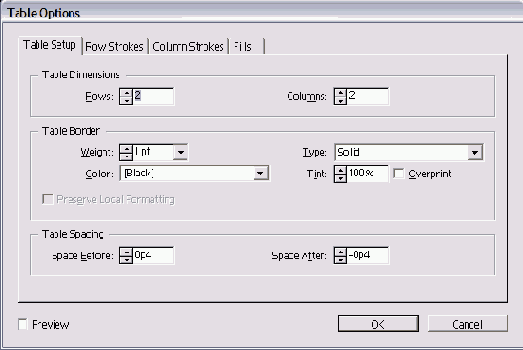 �� ������� Table Setup ����� ������ ������� ���� �������