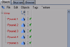 Под массивом появились названия пяти копий пирамиды