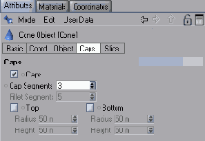 Группа параметров Caps для конуса