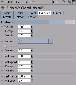 Группа параметров Explosion