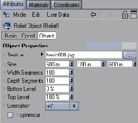 Группа параметров Object для рельефа