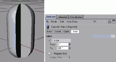 Группа параметров Slice для капсулы