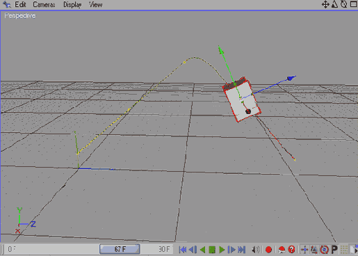 На нисходящем участке траектории ящик наклоняется назад