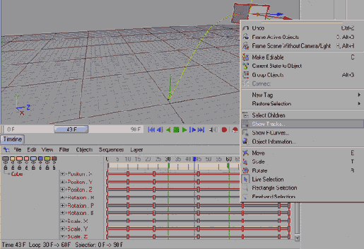 Треки анимированного ящика отображаются в окне Timeline