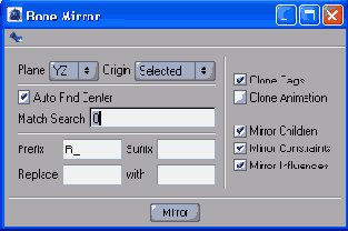 В диалоговом окне Bone Mirror