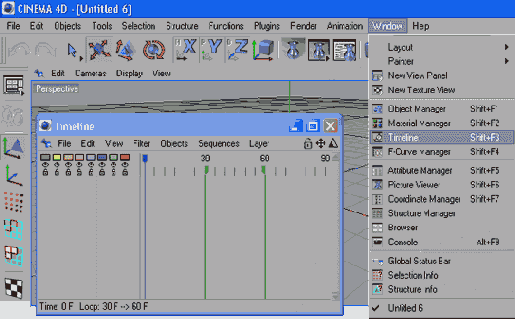 Вызов окна Timeline