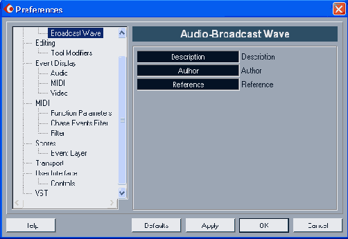 ���������� ���� Preferences (������ Broadcast Wave)