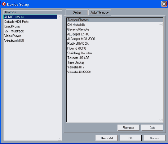 ���������� ���� Device Setup ������� Add/Remove